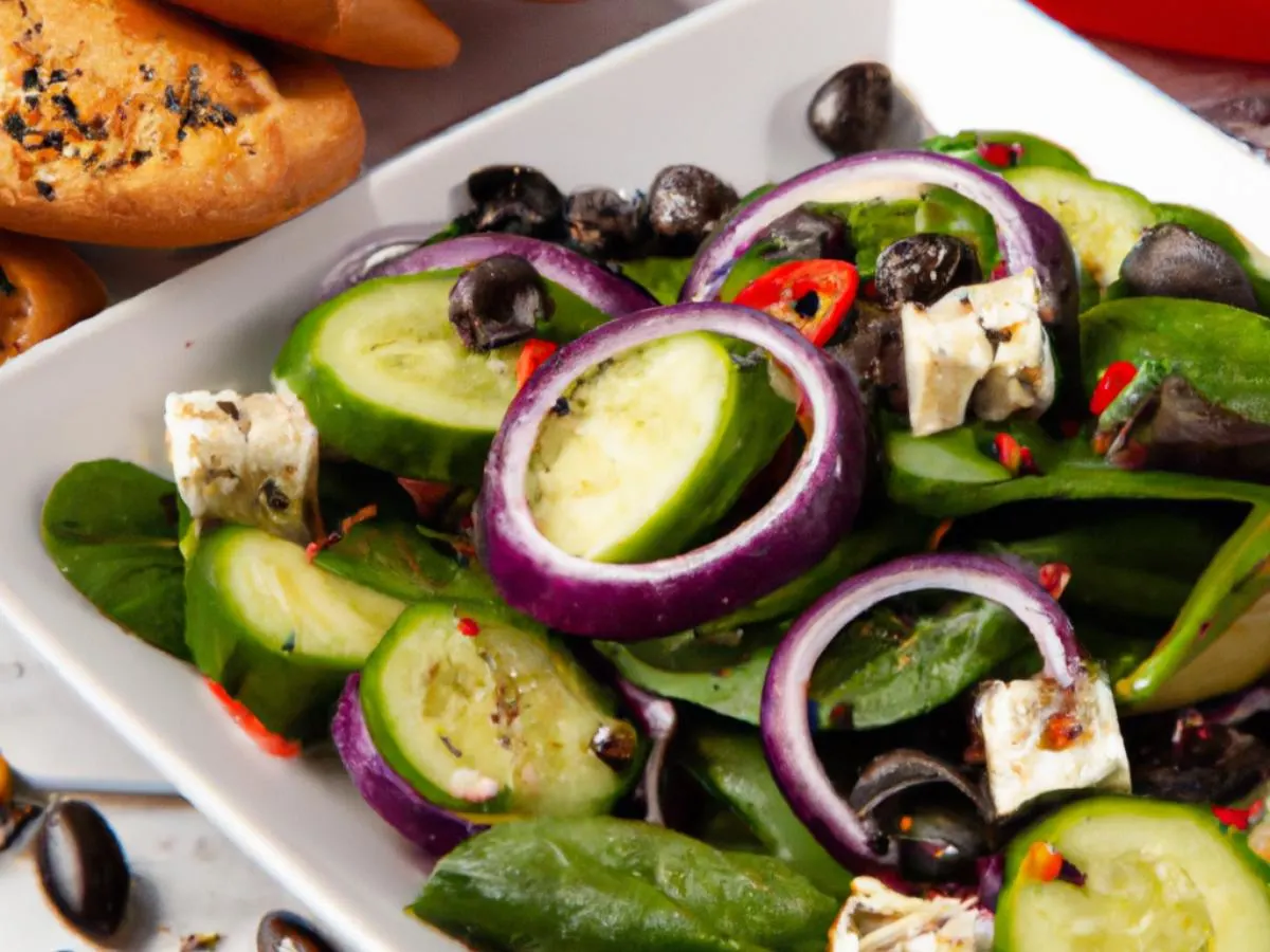 Mediterranean Salad with Bread and Chocolate Chip Cookie