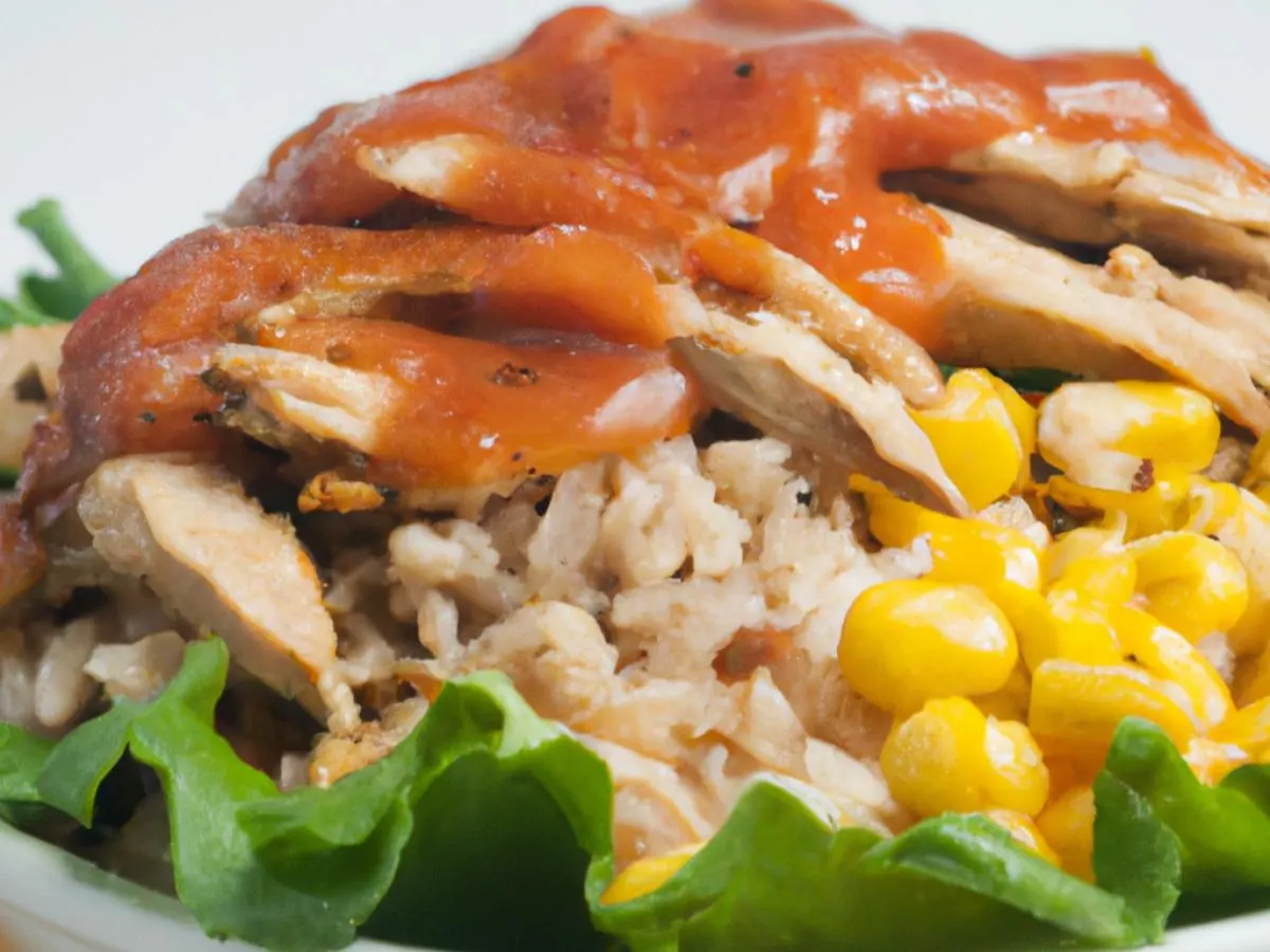 Smoked Pulled Chicken Burrito Bowl with Spicy Corn Salsa and Red Chili Sauce Smoked Pulled Chicken Burrito Bowl with Spicy Corn Salsa and Red Chili Sauce