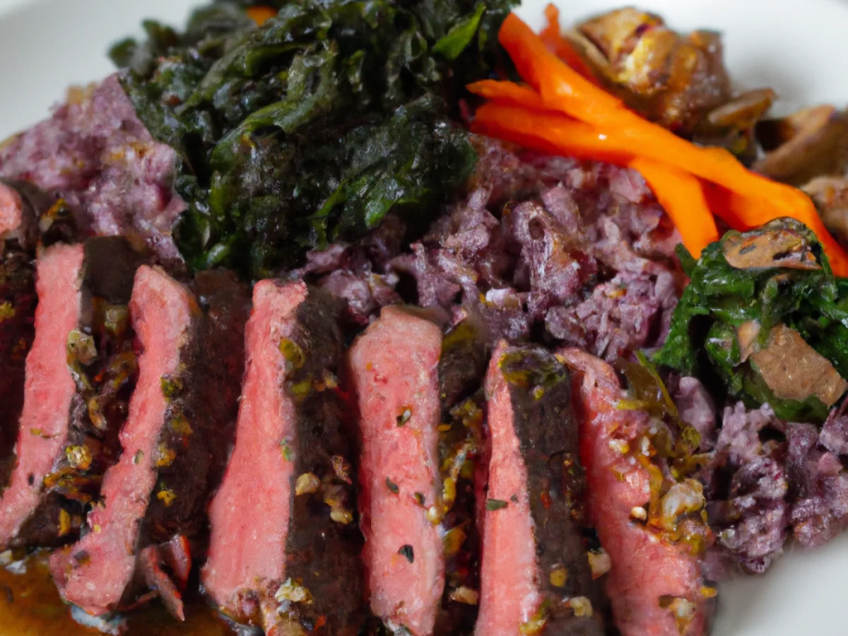 Grilled Steak Purple Rice Bowl with Miso Kale + Sweet Potato (Garlic Soy)