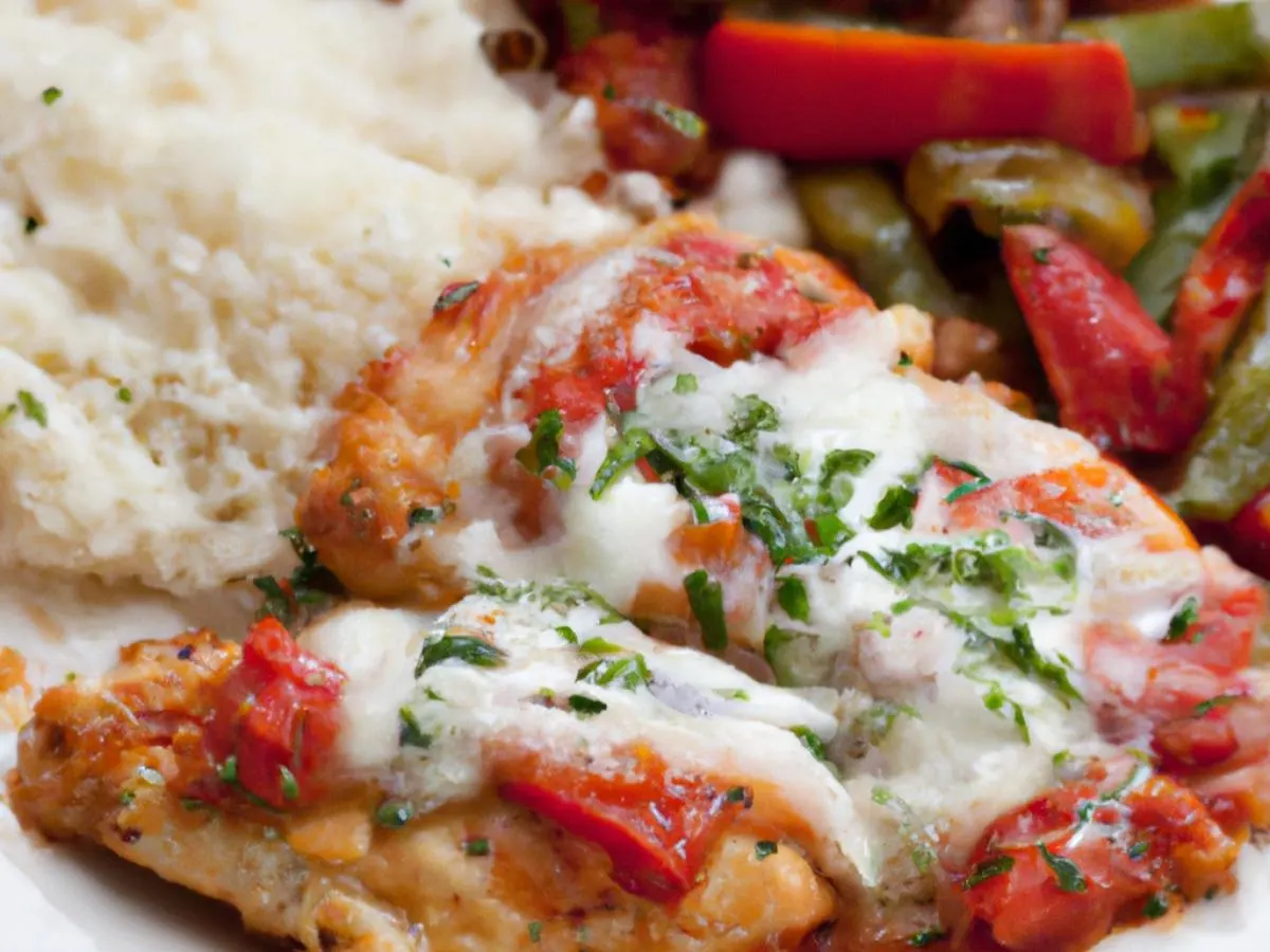Chicken Parmigiana, White Rice and Roasted Vegetables