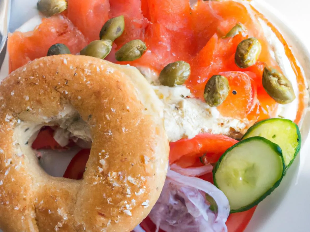 Salt Bagel with Plain Cream Cheese, and Lox Salt Bagel with Plain Cream Cheese, and Lox