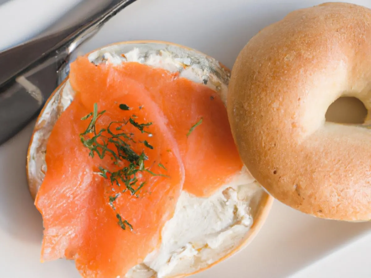 Plain Bagel with Olive & Herb Cream Cheese, and Lox Plain Bagel with Olive & Herb Cream Cheese, and Lox