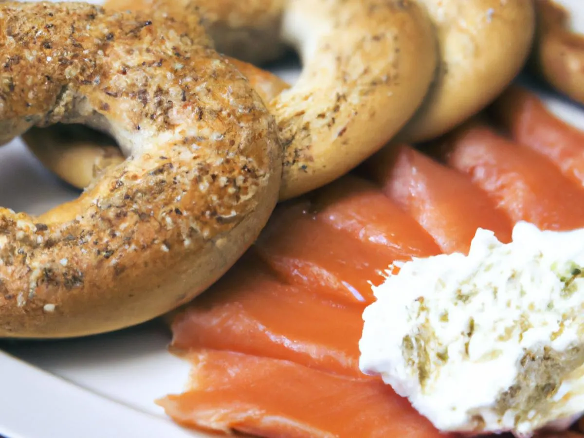 Everything Bagel with Olive & Herb Cream Cheese, and Lox Everything Bagel with Olive & Herb Cream Cheese, and Lox