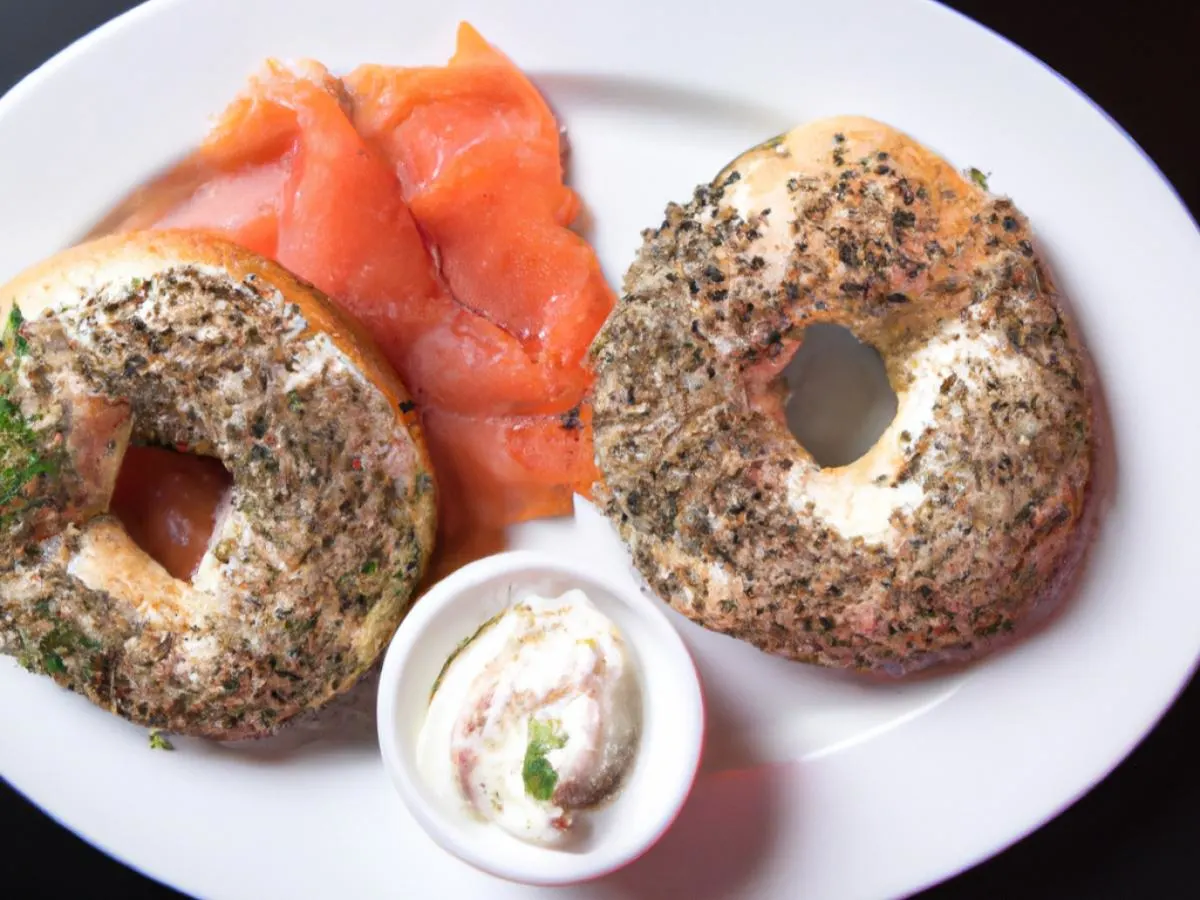 Sesame Seed Bagel with Olive & Herb Cream Cheese, and Lox Sesame Seed Bagel with Olive & Herb Cream Cheese, and Lox