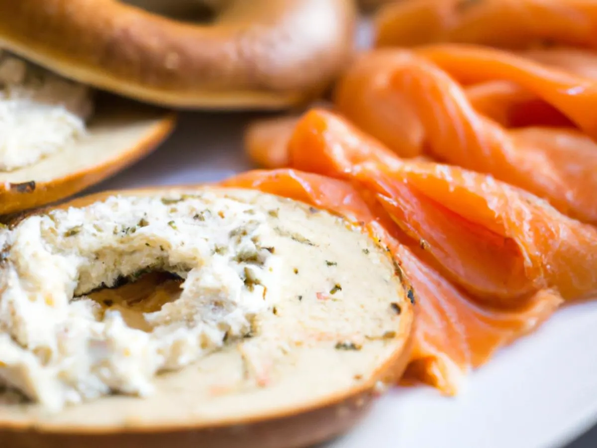 Gluten Free Bagel with Olive & Herb Cream Cheese, and Lox Gluten Free Bagel with Olive & Herb Cream Cheese, and Lox