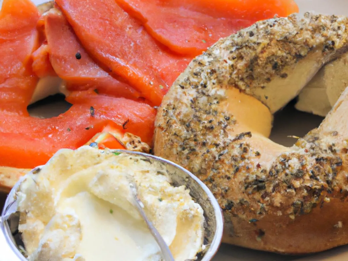 Everything Bagel with Spicy Garlic Cream Cheese, and Lox Everything Bagel with Spicy Garlic Cream Cheese, and Lox