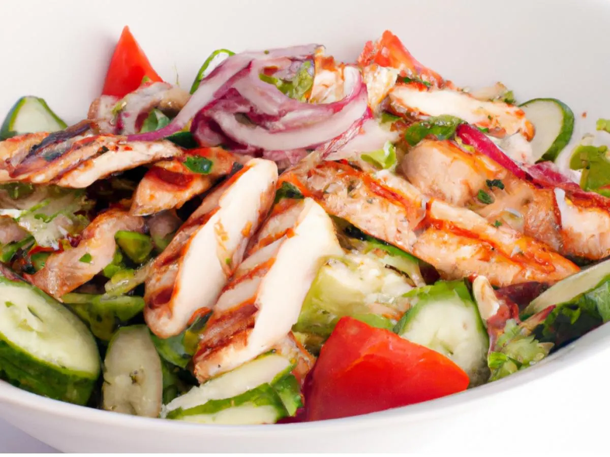 Grilled Chicken (Olive Oil Only) Salad, Tomatoes, Cucumber, Onion (no dressing)