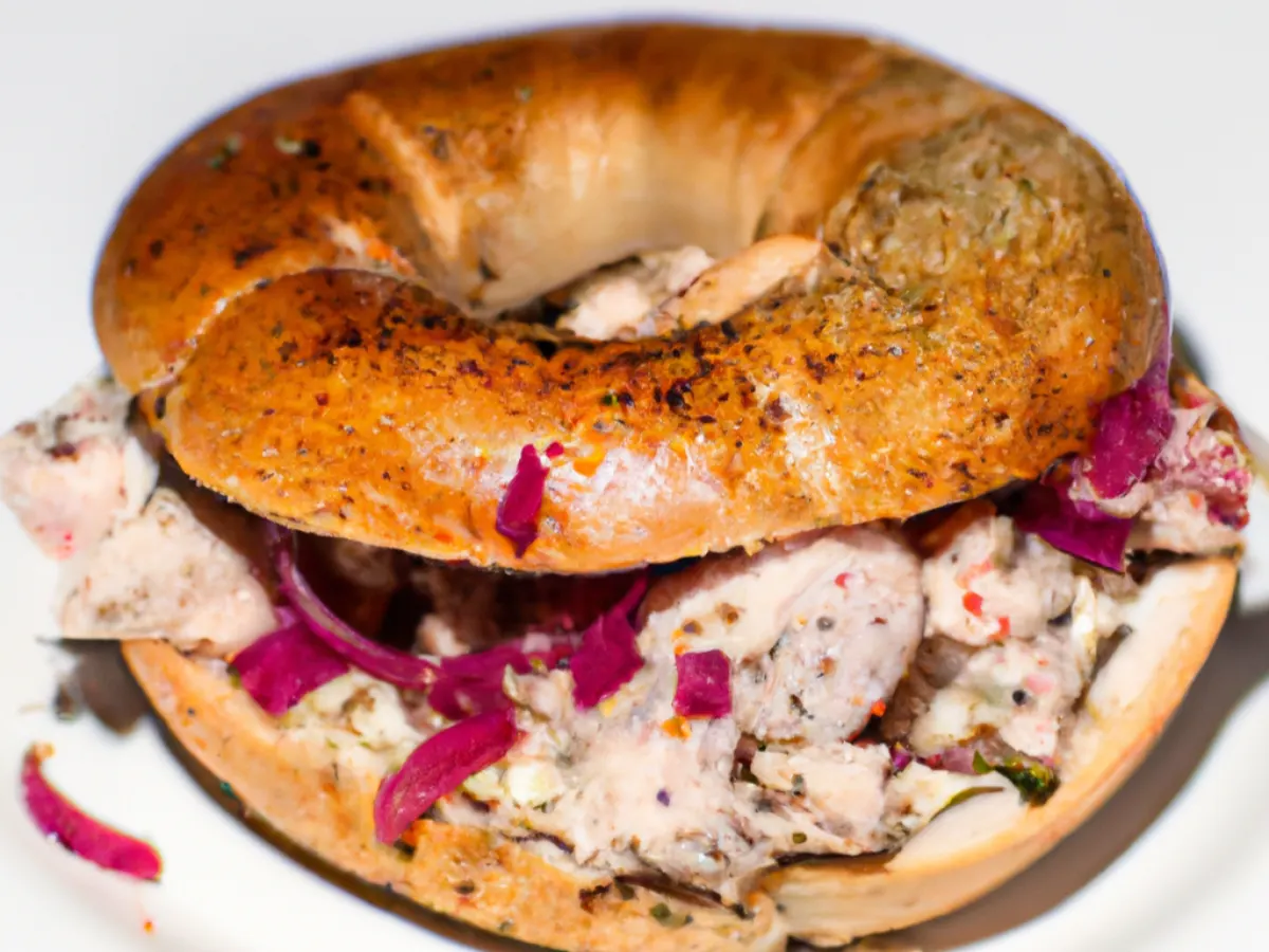 Wheat Bagel Saffron Chicken Shwarma Sandwich Wheat Bagel Saffron Chicken Shwarma Sandwich
