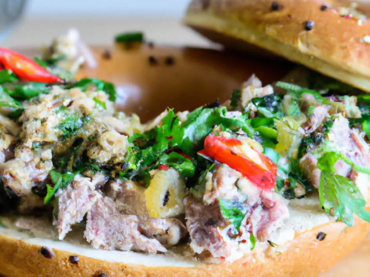 Sesame Wheat Seed Bagel Kharcho Tuna Salad Sandwich Sesame Wheat Seed Bagel Kharcho Tuna Salad Sandwich