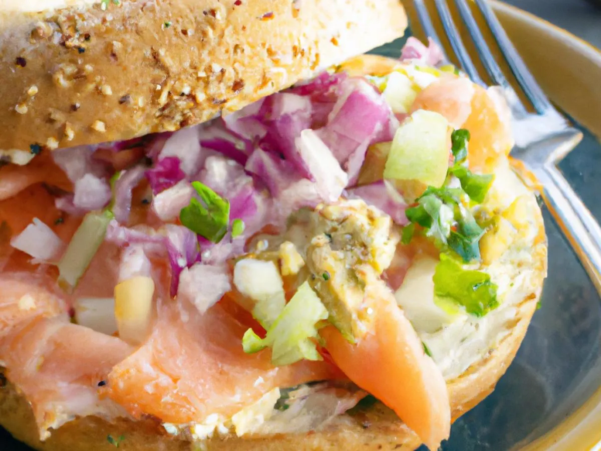 Wheat Bagel Smoked Sockeye Salmon Salad Sandwich Wheat Bagel Smoked Sockeye Salmon Salad Sandwich