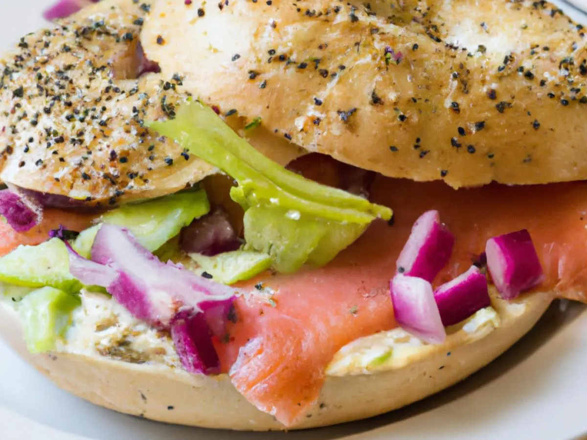 Sesame Wheat Seed Bagel Smoked Sockeye Salmon Salad Sandwich Sesame Wheat Seed Bagel Smoked Sockeye Salmon Salad Sandwich