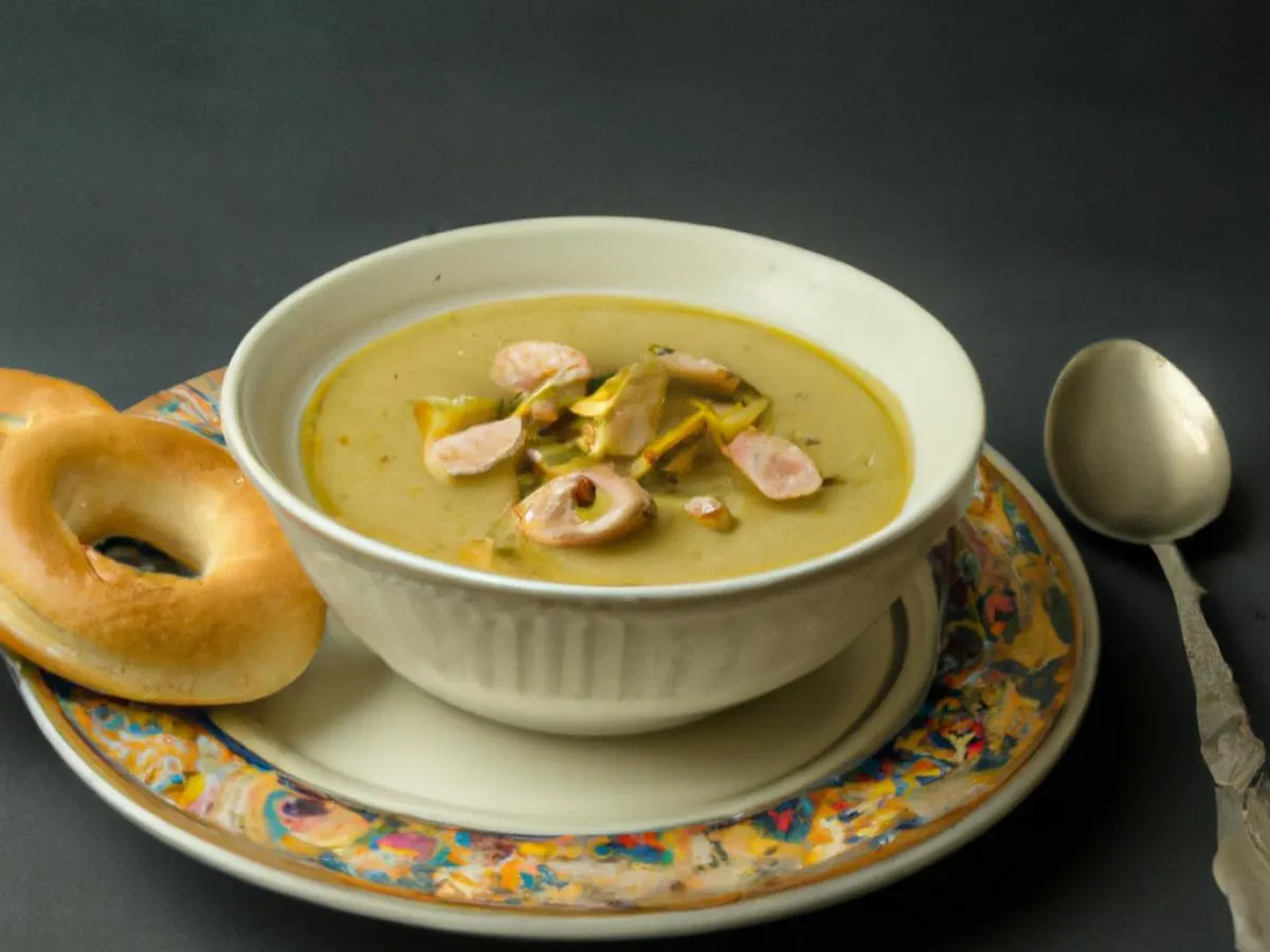 Cup of Chicken and Pistachio Soup with Salt Bagel Cup of Chicken and Pistachio Soup with Salt Bagel