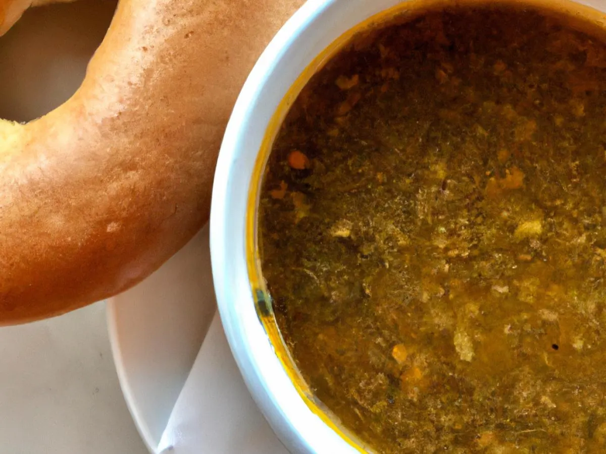 Cup of Lebanese Lentil Soup with Plain Bagel Cup of Lebanese Lentil Soup with Plain Bagel