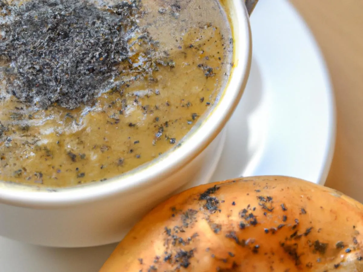 Cup of Lebanese Lentil Soup with Poppy Bagel Cup of Lebanese Lentil Soup with Poppy Bagel
