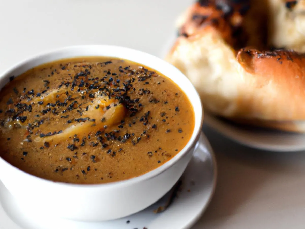 Bowl of Lebanese Lentil Soup with Poppy Bagel Bowl of Lebanese Lentil Soup with Poppy Bagel