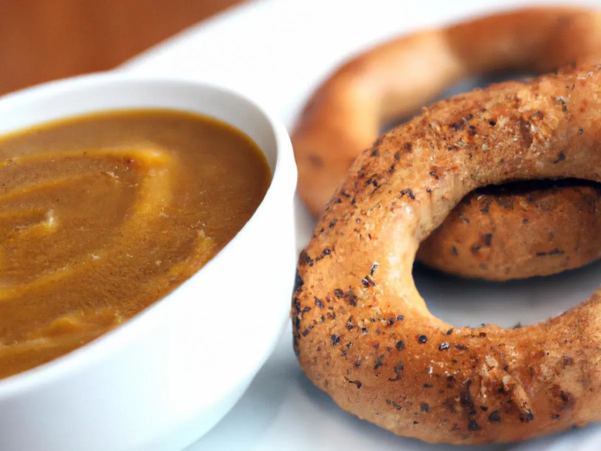 Cup of Lebanese Lentil Soup with Salt Bagel Cup of Lebanese Lentil Soup with Salt Bagel