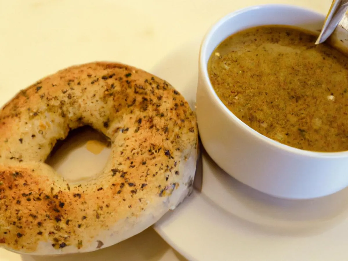 Cup of Lebanese Lentil Soup with Sesame Seed Bagel Cup of Lebanese Lentil Soup with Sesame Seed Bagel