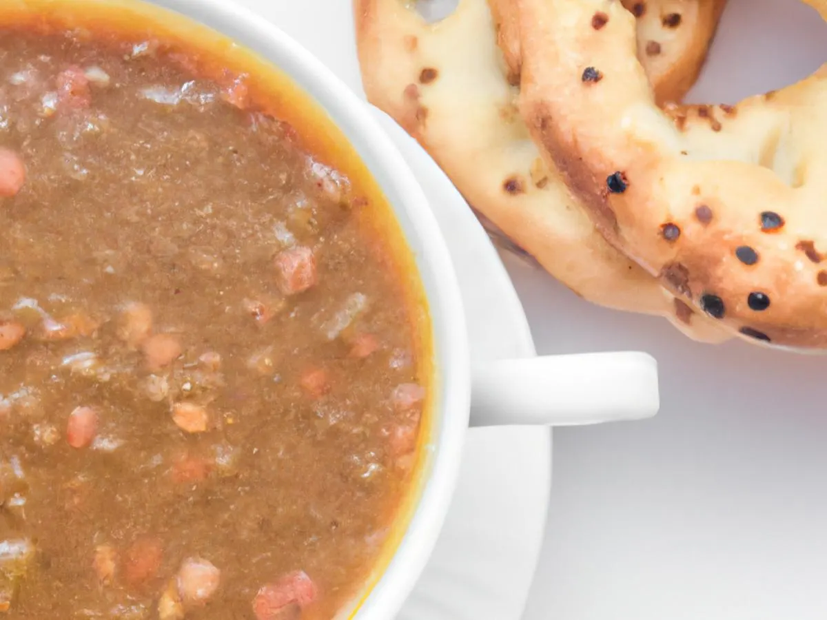 Cup of Lebanese Lentil Soup with Wheat Bagel Cup of Lebanese Lentil Soup with Wheat Bagel