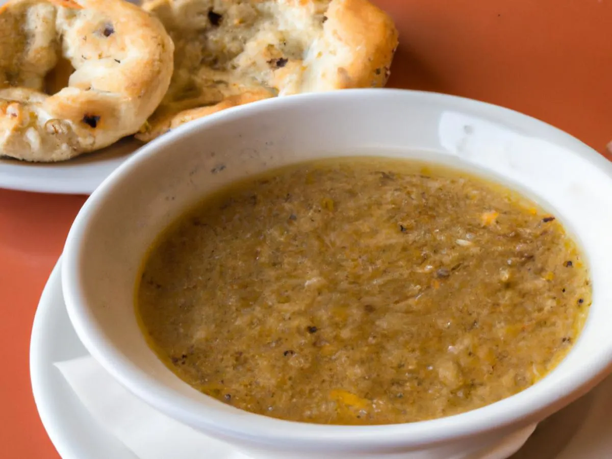 Bowl of Lebanese Lentil Soup with Wheat Bagel Bowl of Lebanese Lentil Soup with Wheat Bagel