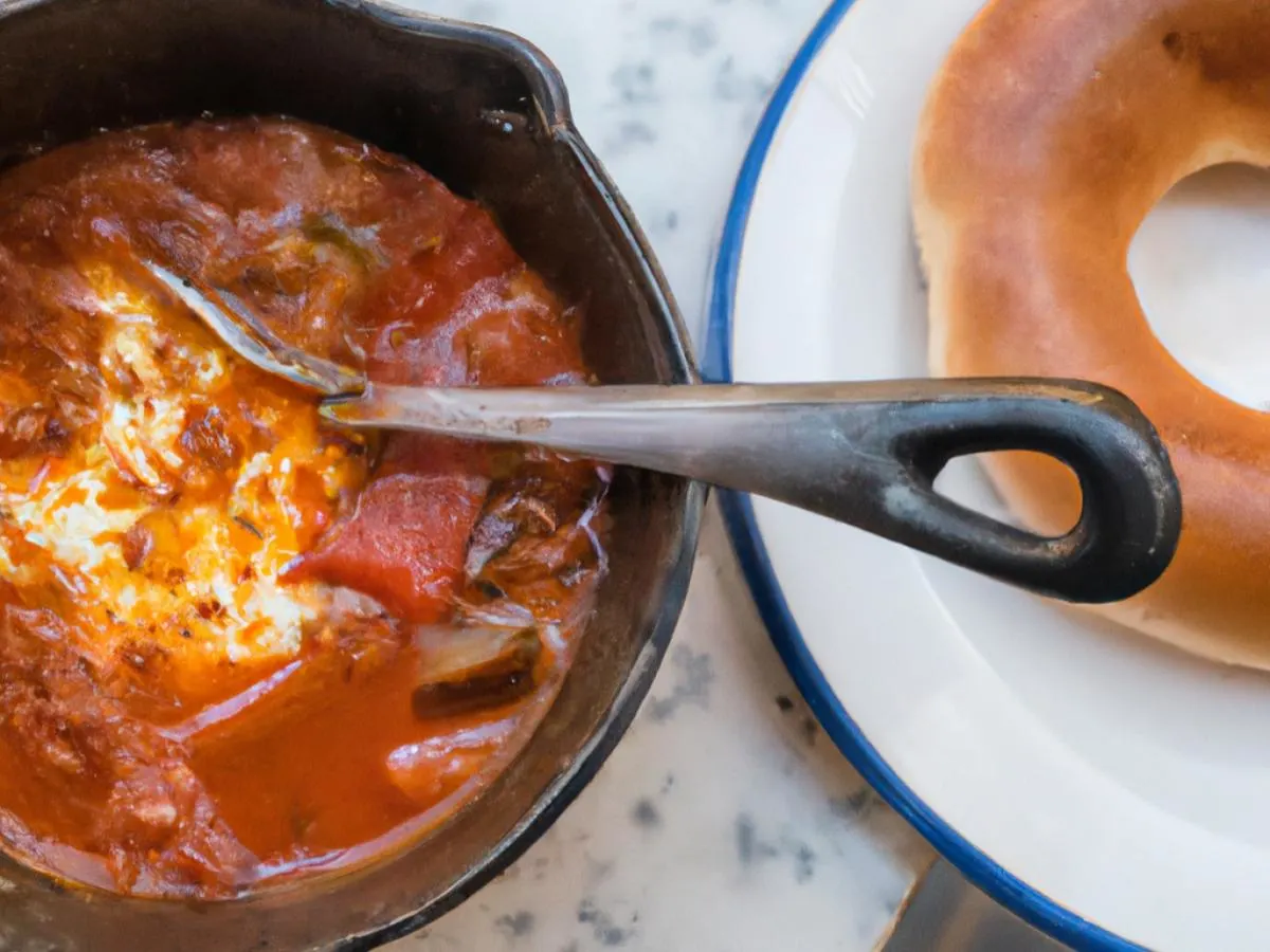 Bowl of Shakshuka with Plain Bagel Bowl of Shakshuka with Plain Bagel