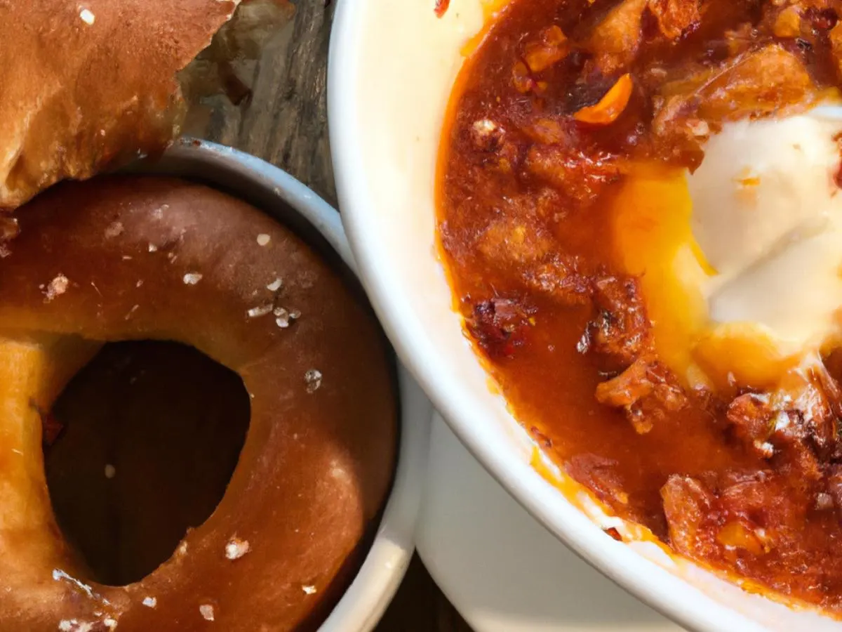 Bowl of Shakshuka with Salt Bagel Bowl of Shakshuka with Salt Bagel
