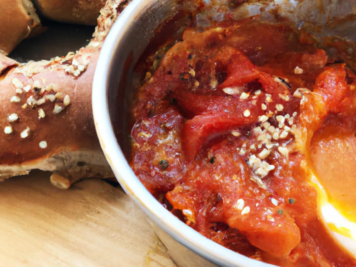 Bowl of Shakshuka with Wheat Sasame Seed Bagel Bowl of Shakshuka with Wheat Sasame Seed Bagel