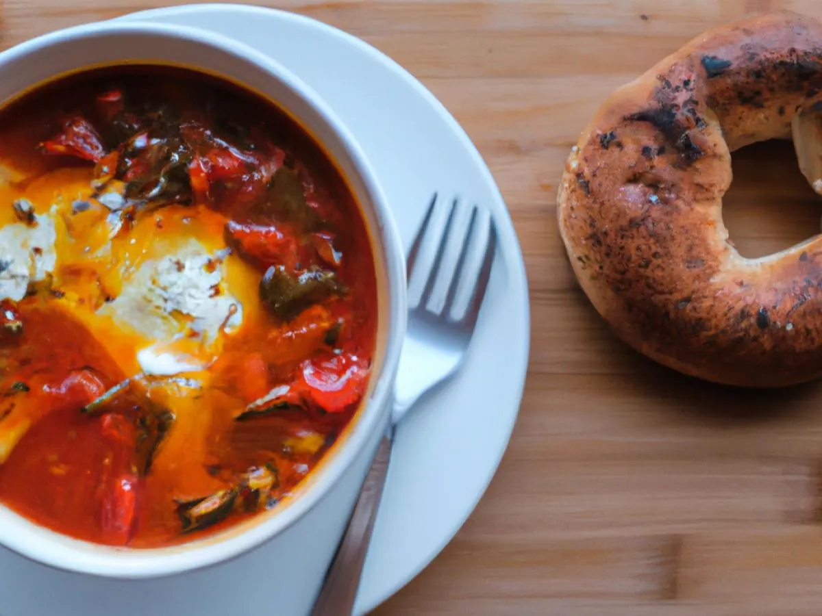 Bowl of Shakshuka with Gluten Free Bagel Bowl of Shakshuka with Gluten Free Bagel