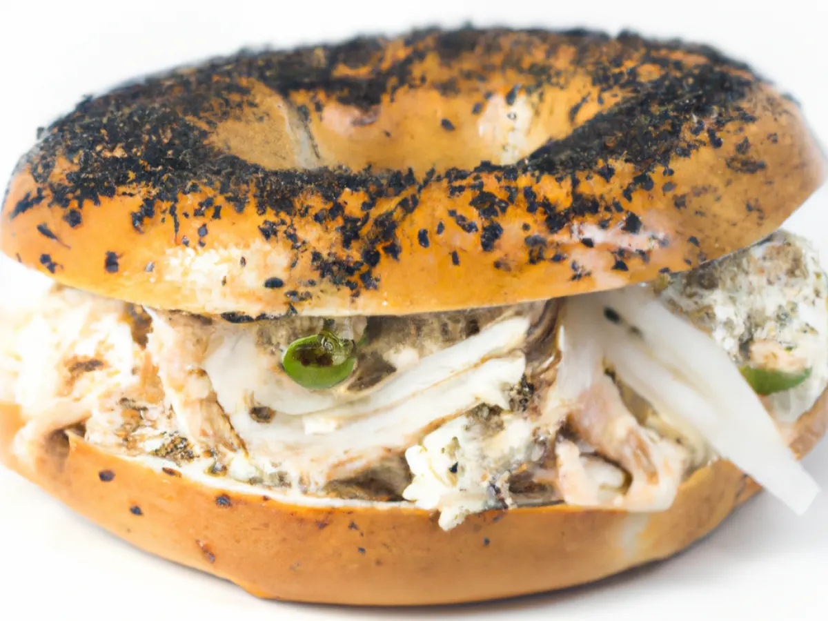 Poppy Bagel Saffron Chicken Shawarma Sandwich with Side Salad Poppy Bagel Saffron Chicken Shawarma Sandwich with Side Salad
