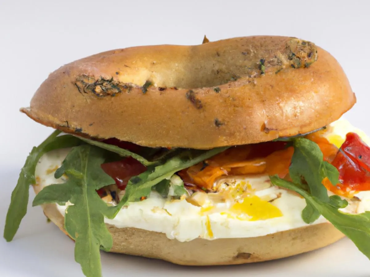 Wheat Bagel Feta & Pepper Sandwich with side salad Wheat Bagel Feta & Pepper Sandwich with side salad