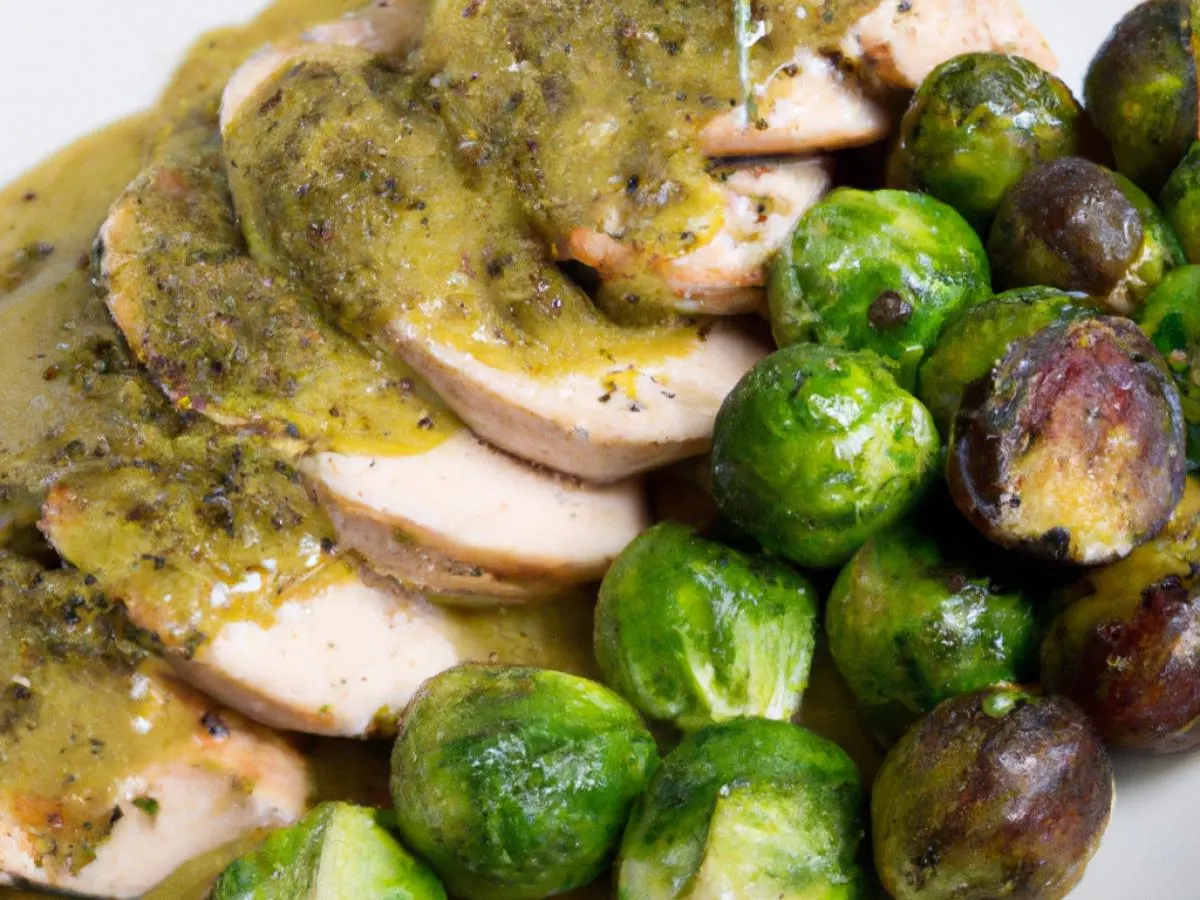 Light Carb Creamy Pesto Chicken with Balsamic Brussel Sprouts Light Carb Creamy Pesto Chicken with Balsamic Brussel Sprouts