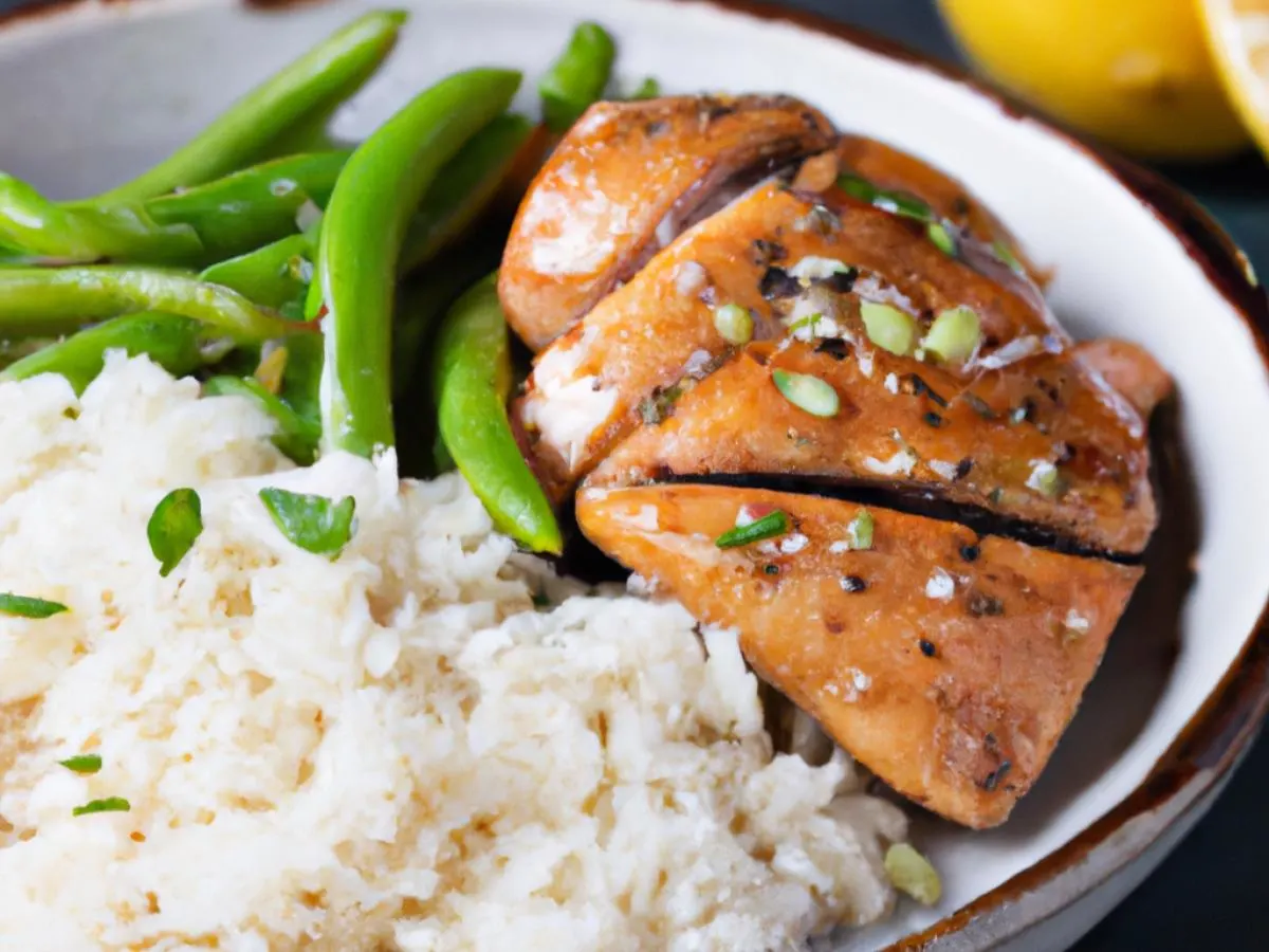 Lemon Garlic Chicken with Jasmine Rice and Green Beans Lemon Garlic Chicken with Jasmine Rice and Green Beans