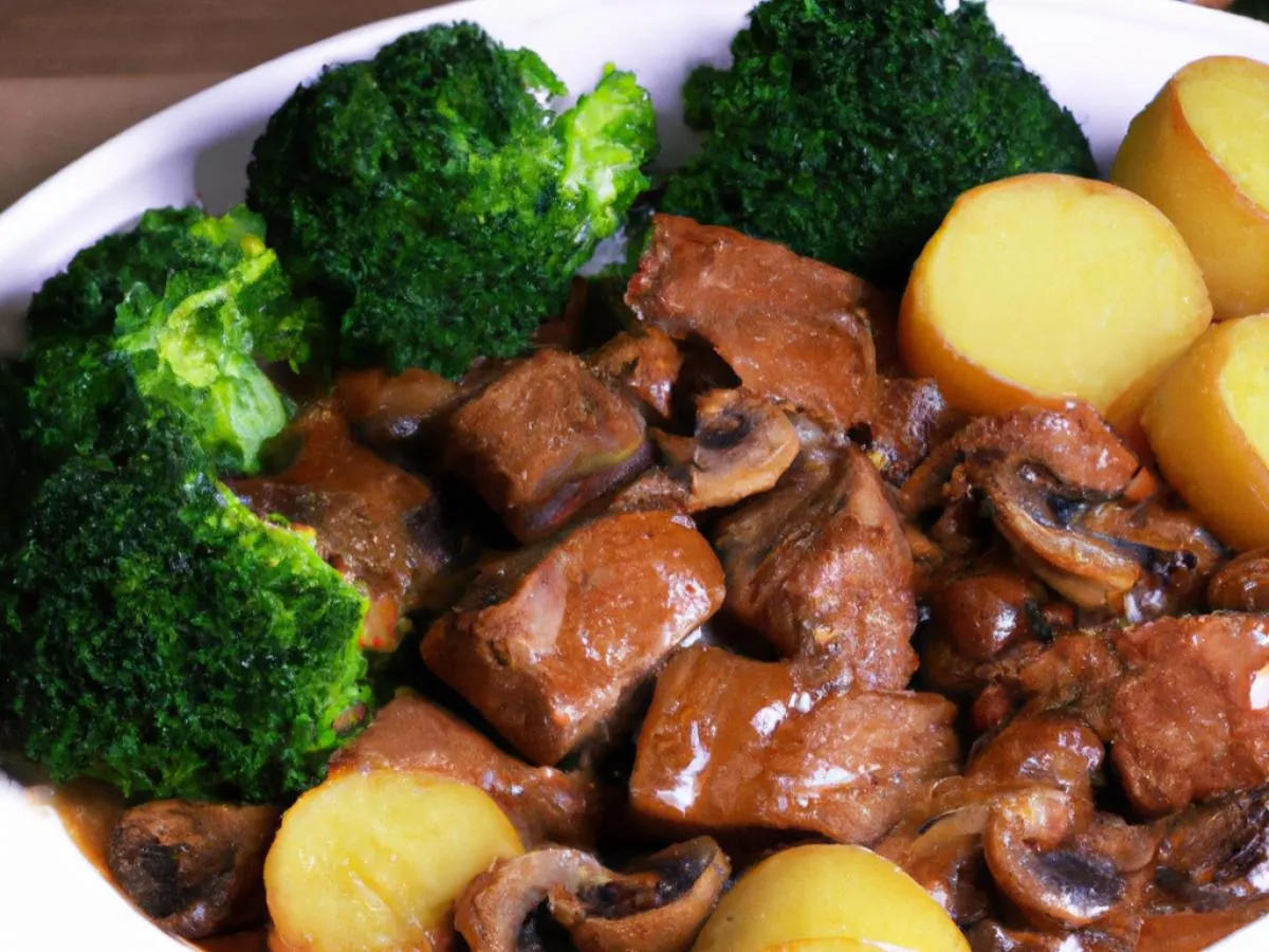 Pork Bourguignon with Roasted Potatoes and Broccoli Pork Bourguignon with Roasted Potatoes and Broccoli