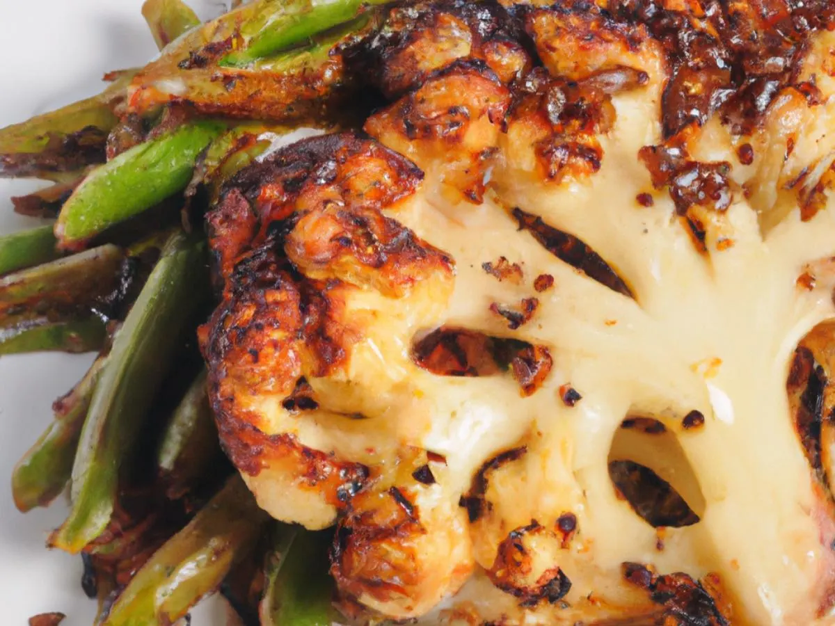 Balsamic Glazed Cauliflower Steak with Jasmine Rice and Green Beans Balsamic Glazed Cauliflower Steak with Jasmine Rice and Green Beans