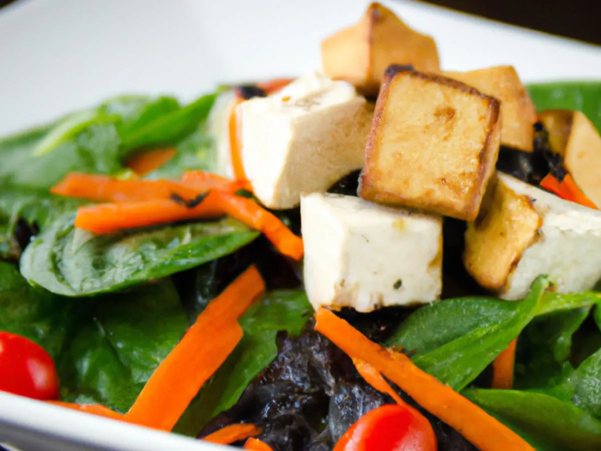 Vegetarian Baby Spinach Entree Salad with Seared Tofu and Balsamic Vinaigrette Vegetarian Baby Spinach Entree Salad with Seared Tofu and Balsamic Vinaigrette