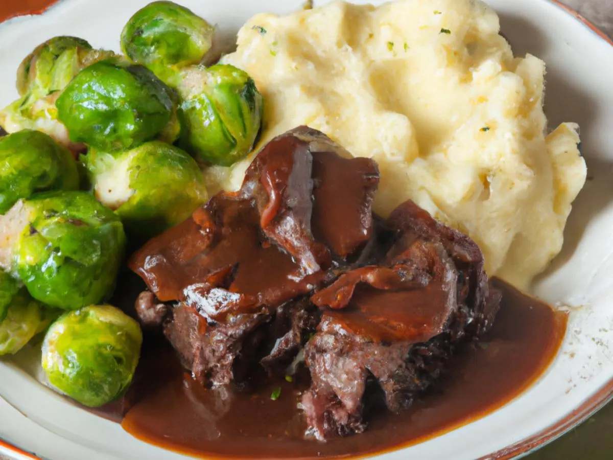Braised Short Rib Bourguignon with Mashed Potatoes and Balsamic Brussel Sprouts Braised Short Rib Bourguignon with Mashed Potatoes and Balsamic Brussel Sprouts