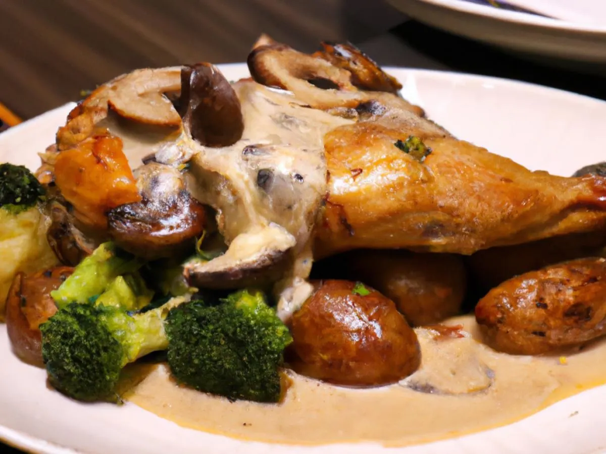 Chicken and Mushroom Pan Jus with Roasted Potatoes and Broccoli Chicken and Mushroom Pan Jus with Roasted Potatoes and Broccoli