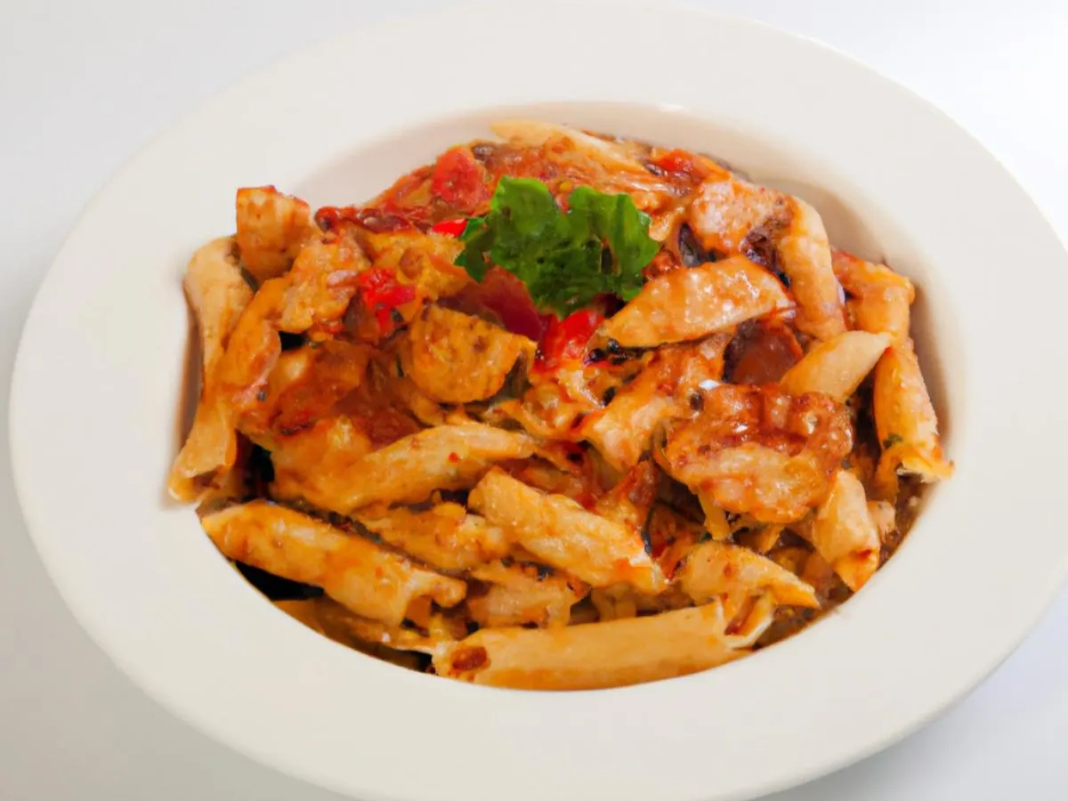 Family Madaccini Pasta with Jamaican Jerk Chicken and Tomato Sauce
