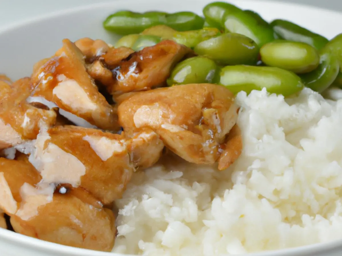 GLUTEN FREE Chicken Teriyaki with white rice and edamame
