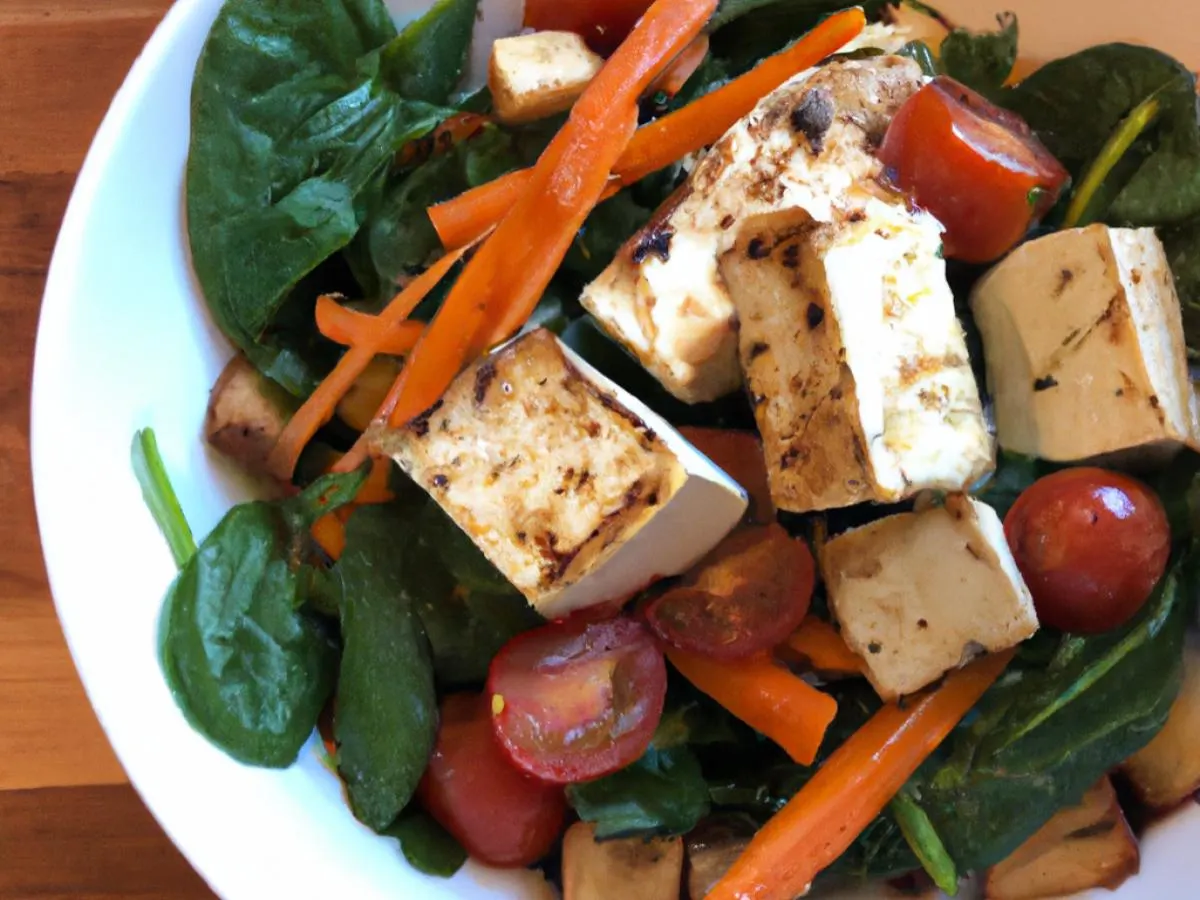Vegetarian Baby Spinach Entree Salad with Seared Tofu and Balsamic Vinaigrette Vegetarian Baby Spinach Entree Salad with Seared Tofu and Balsamic Vinaigrette