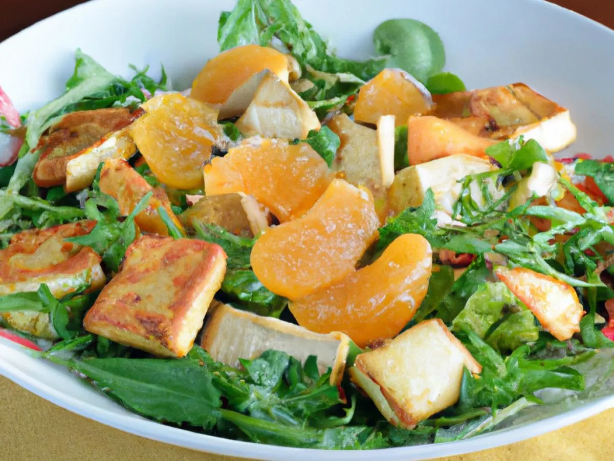 Vegan Citrus Arugula Entree Salad with Seared Tofu and Orange Vinaigrette Vegan Citrus Arugula Entree Salad with Seared Tofu and Orange Vinaigrette