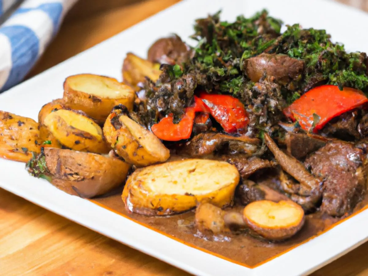 Vegan Bourguignon with Roasted Potatoes and Sauteed Kale & Bell Peppers Vegan Bourguignon with Roasted Potatoes and Sauteed Kale & Bell Peppers