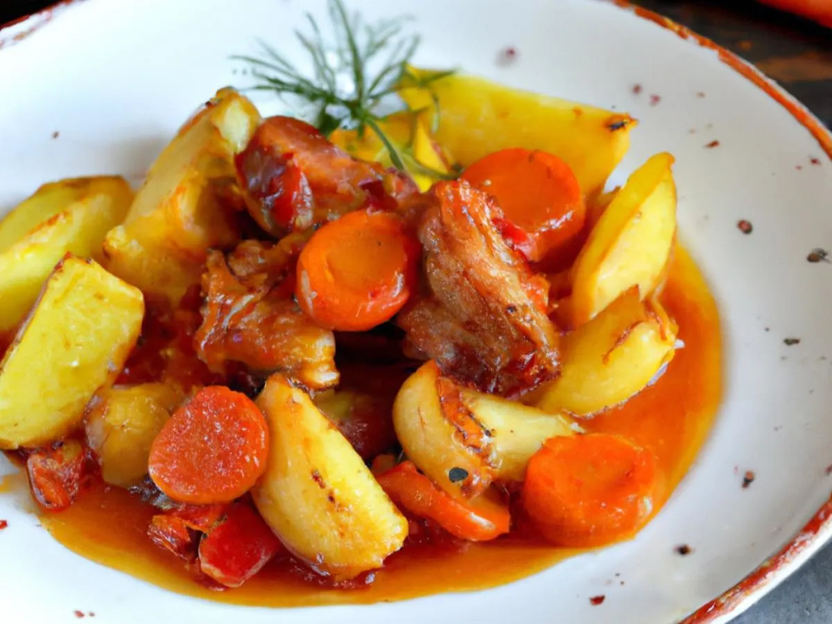 Braised Pork Caldereta with Roasted Potatoes & Honey Roasted Carrots with Fennel Braised Pork Caldereta with Roasted Potatoes & Honey Roasted Carrots with Fennel