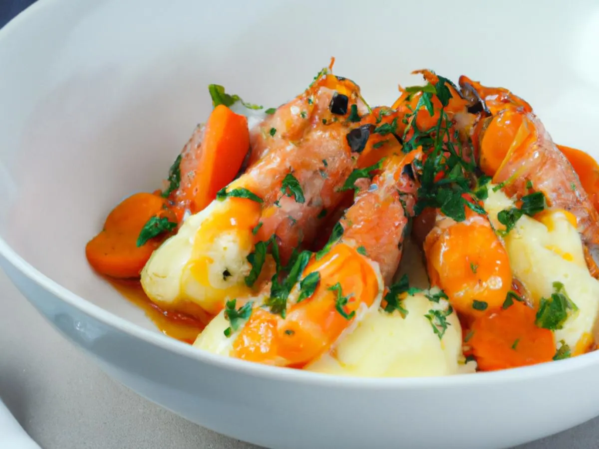 Lemon Garlic Prawns with Mashed Potatoes and Honey Roasted Carrots with Fennel Lemon Garlic Prawns with Mashed Potatoes and Honey Roasted Carrots with Fennel