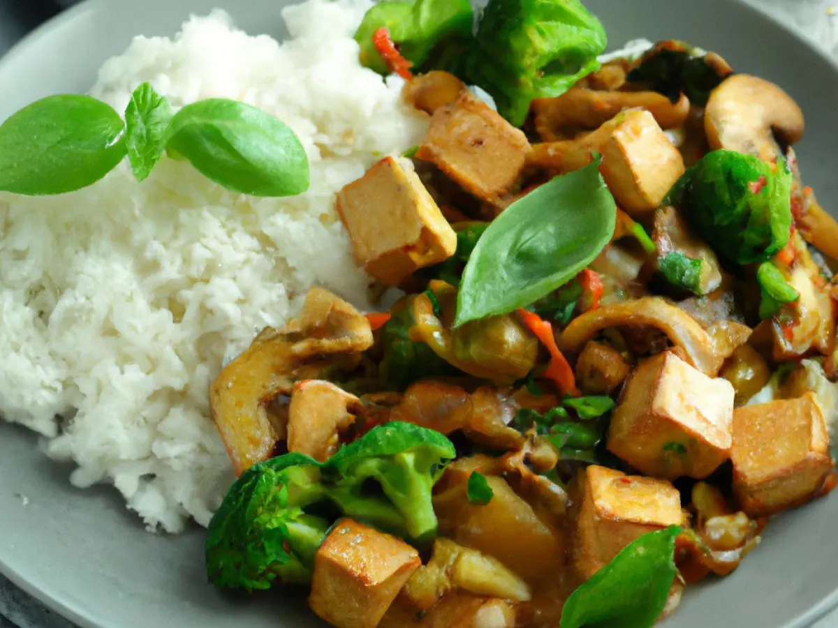 Vegan Stir Fried Tofu & Mushroom Ragout with Jasmine Rice & Roasted Broccoli Vegan Stir Fried Tofu & Mushroom Ragout with Jasmine Rice & Roasted Broccoli