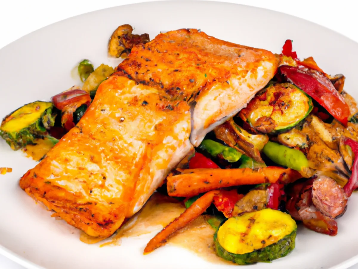 [Special Diet] Grilled Salmon with Roasted Vegetables (Olive Oil Only)