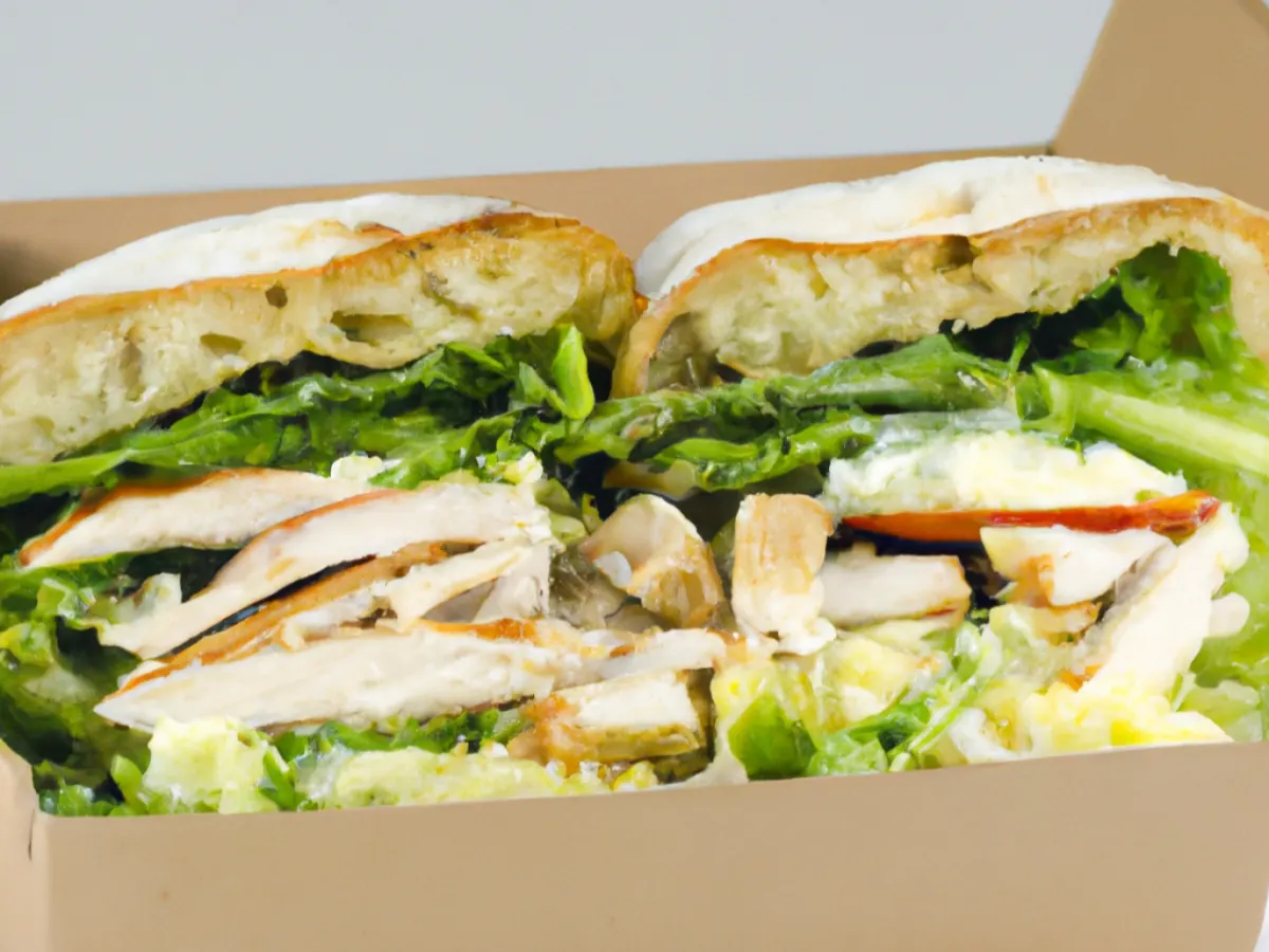 Gluten Free Chicken Caesar Sandwich and Side Salad Gluten Free Chicken Caesar Sandwich and Side Salad