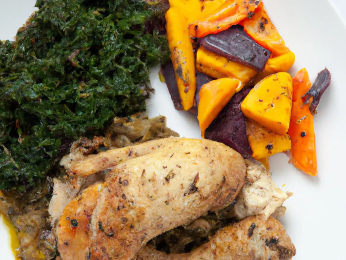Light Carb Chicken Makange with Roasted Squash and Sauteed Greens Light Carb Chicken Makange with Roasted Squash and Sauteed Greens