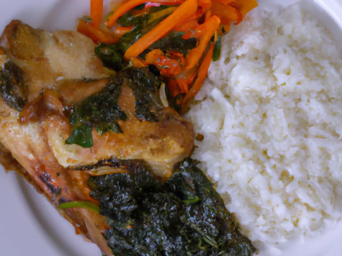 Chicken Makange with Coconut Rice and Sauteed Greens Chicken Makange with Coconut Rice and Sauteed Greens
