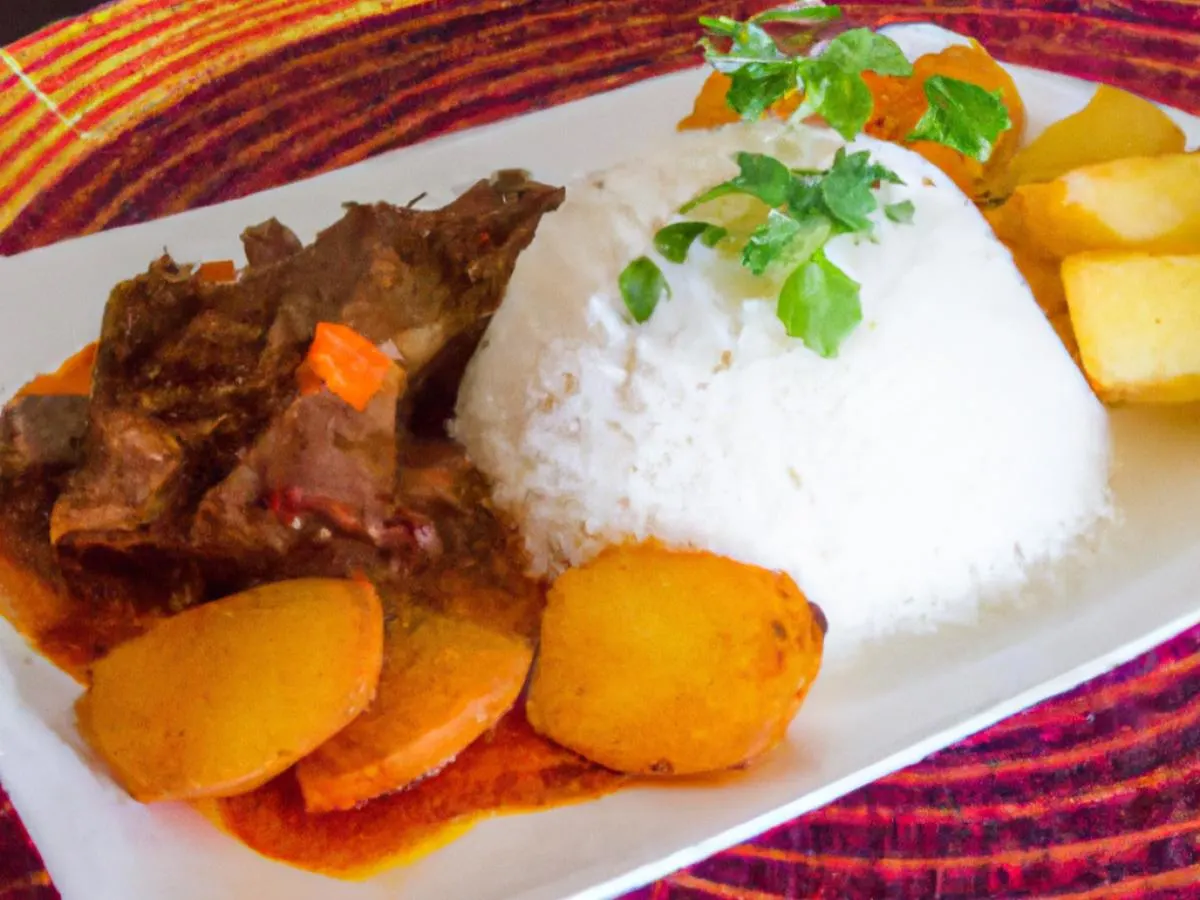 Potato Roast with Beef with Seasoned Rice and Mixed Coconut Veggies Potato Roast with Beef with Seasoned Rice and Mixed Coconut Veggies