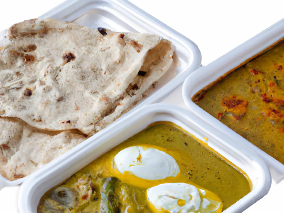 Egg Curry With Veggie Korma and Naan